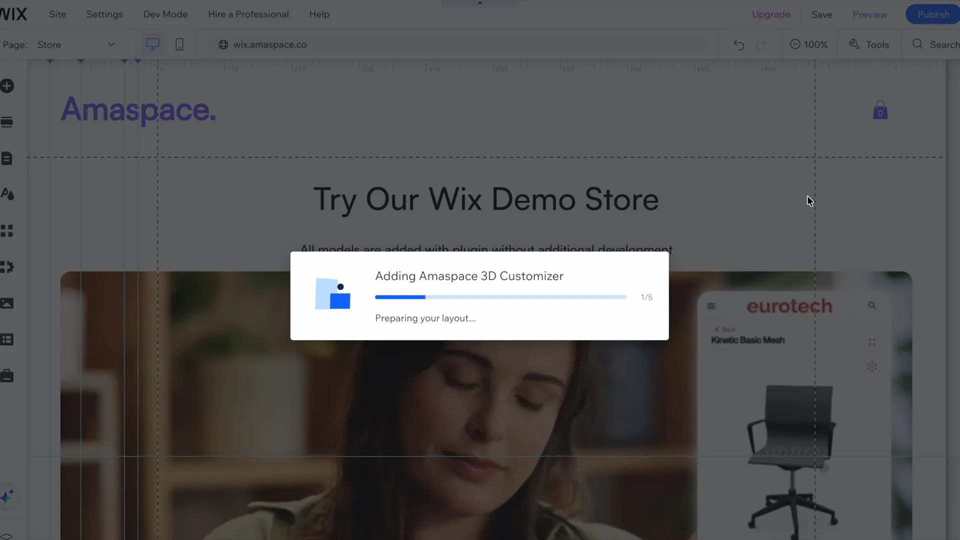 The 3D configurator button added to the product page in the Wix editor
