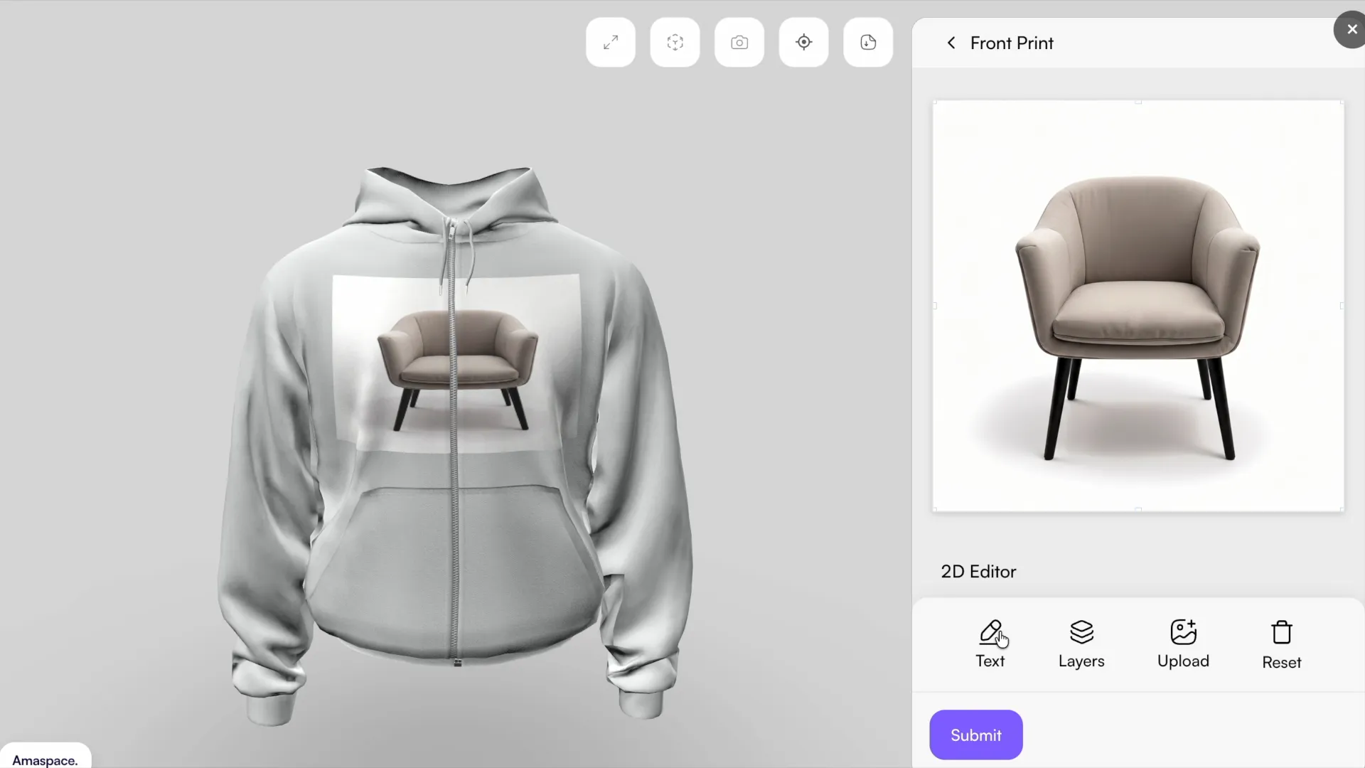 Uploading an image in the Print section of the configurator