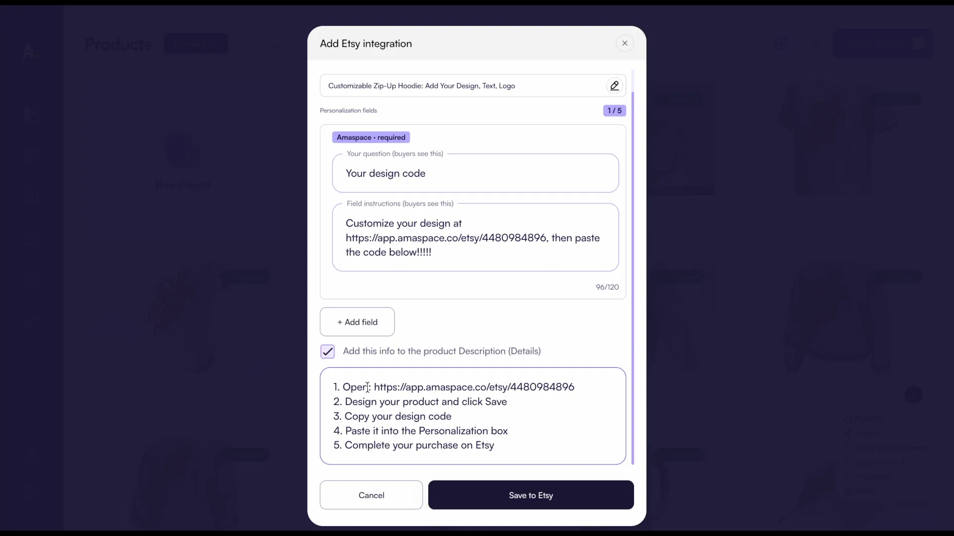 Adding the buyer instructions to the product description
