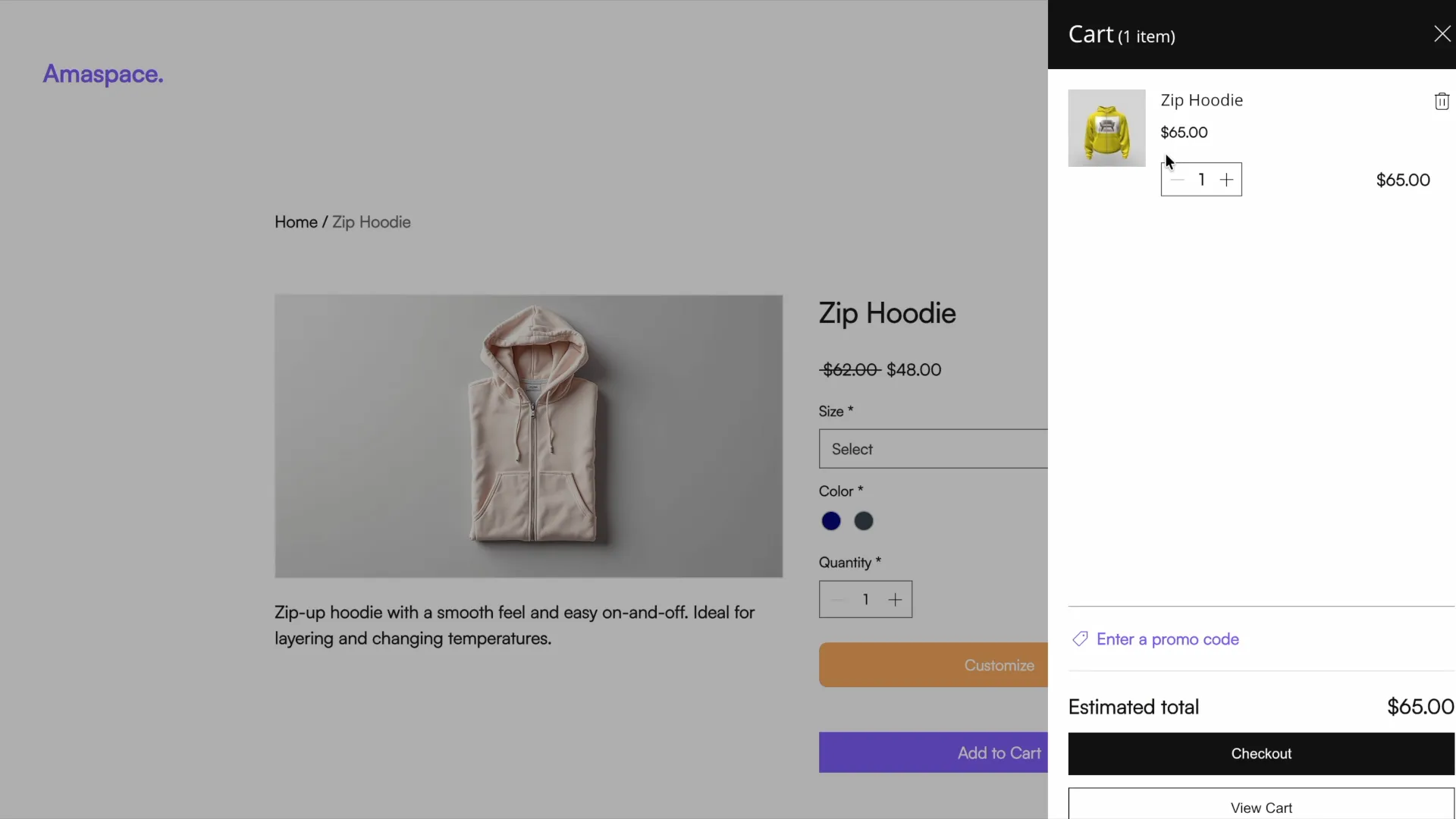 The configured product in the Wix cart