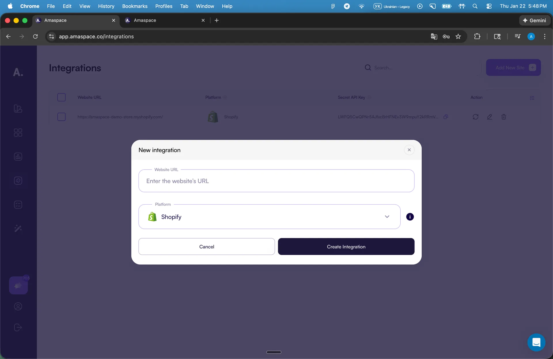 Add new site modal