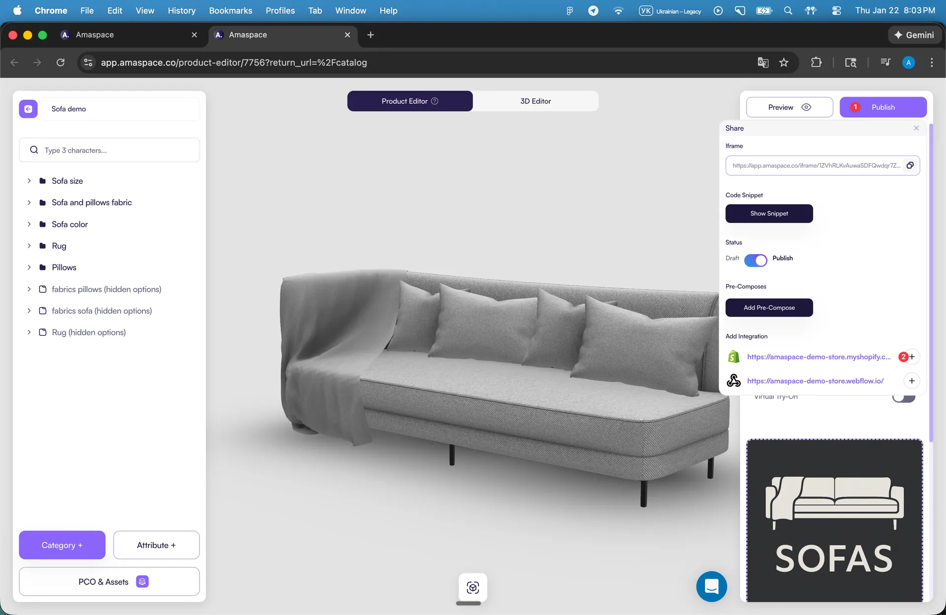 Publish modal with integration selector